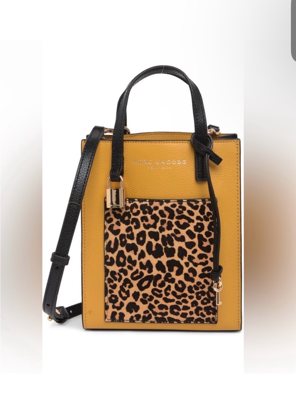 Marc Jacobs Yellow Leather Crossbody with Leopard Front Pocket and Black Trim